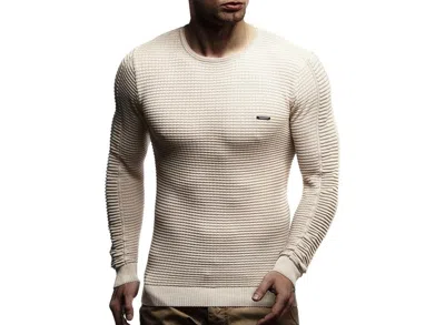 Leif Nelson Men's Sweater Pullover Hoodie Basic Crew Neck Sweatshirt Longsleeve Slim Fit In Light Beige