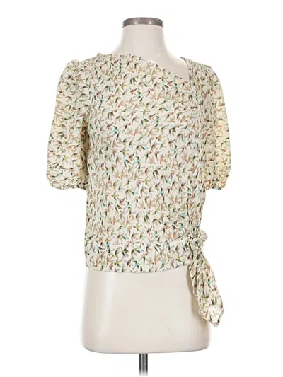 Pre-owned Leifnotes 3/4 Sleeve Silk Top Ivory Square Neckline Tops