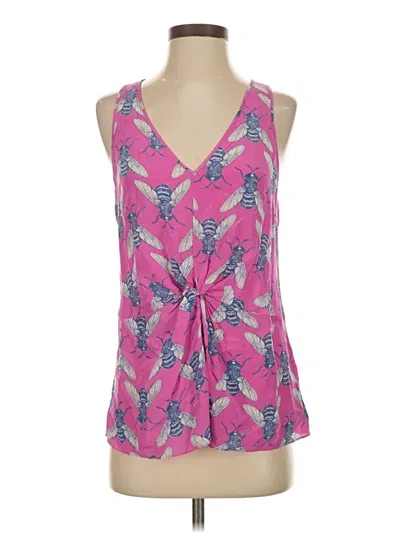 Pre-owned Leifnotes Sleeveless Silk Top Pink Plunge Neckline Tops