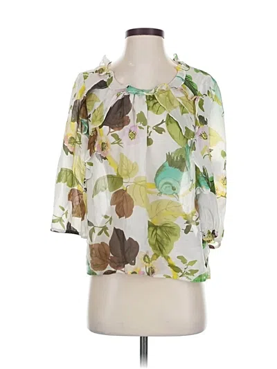 Pre-owned Leifsdottir 3/4 Sleeve Silk Top Ivory Halter Neckline Tops In White