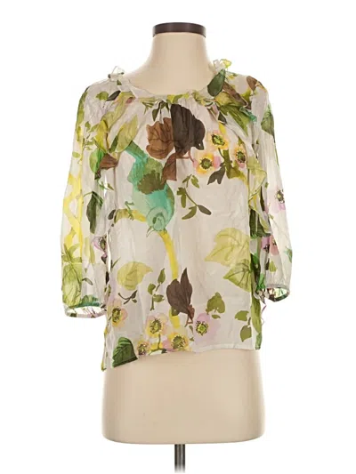 Pre-owned Leifsdottir 3/4 Sleeve Silk Top Ivory Keyhole Neckline Tops In White