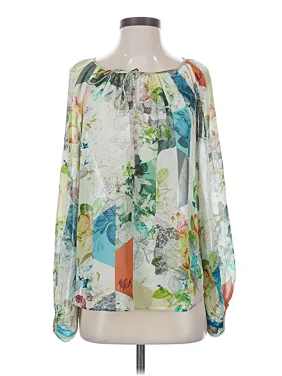 Pre-owned Leifsdottir Long Sleeve Silk Top Green Off The Shoulder Neckline Tops