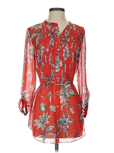 Pre-owned Leifsdottir Long Sleeve Silk Top Red Tie Neck Tops