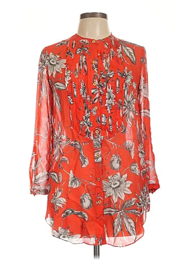 Pre-owned Leifsdottir Long Sleeve Silk Top Red Tie Neck Tops