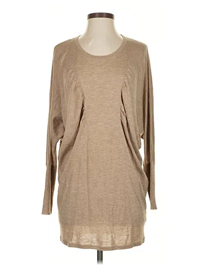 Pre-owned Leifsdottir Long Sleeve Top Tan Scoop Neck Tops In Brown