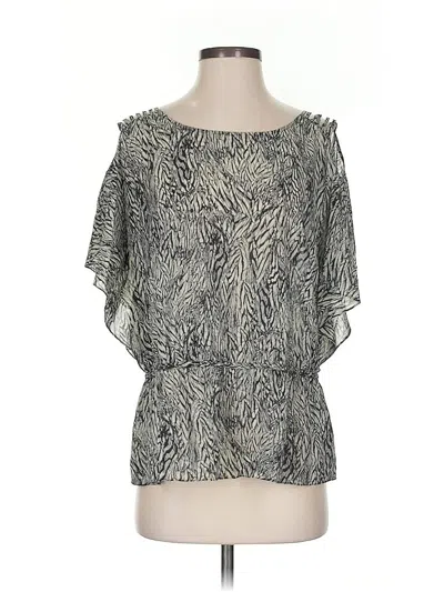 Pre-owned Leifsdottir Short Sleeve Silk Top Gray Cold Shoulder Neckline Tops