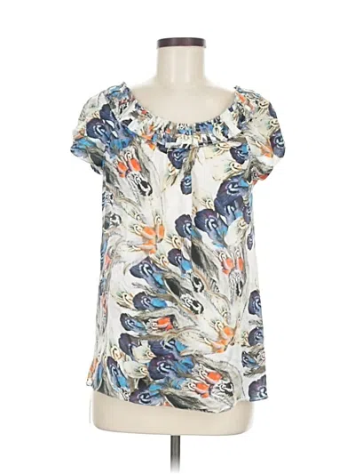 Pre-owned Leifsdottir Short Sleeve Silk Top Ivory Scoop Neck Tops In White