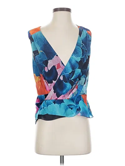 Pre-owned Leifsdottir Sleeveless Silk Top Blue Floral Pattern V-neck Tops