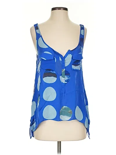 Pre-owned Leifsdottir Sleeveless Silk Top Blue Plunge Neckline Tops