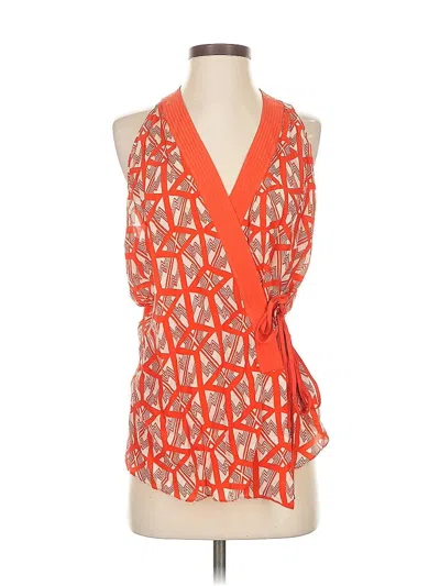 Pre-owned Leifsdottir Sleeveless Silk Top Orange Plunge Neckline Tops