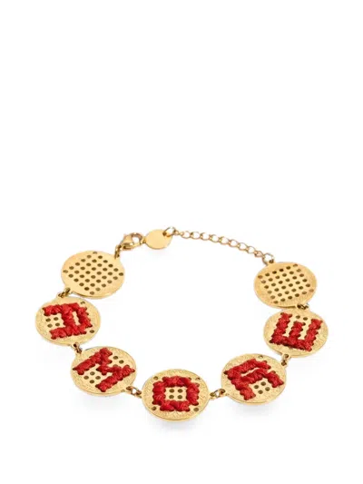L'eight Studio Embroidered Medallion Bracelet In Gold