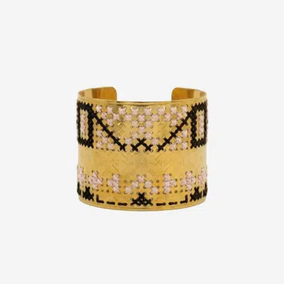 L'eight Studio Embroidered Steel Cuff Bracelet In Gold