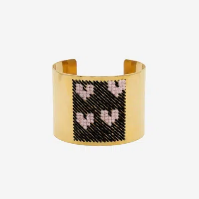 L'eight Studio Heart Motif Embroidered Steel Bracelet In Gold