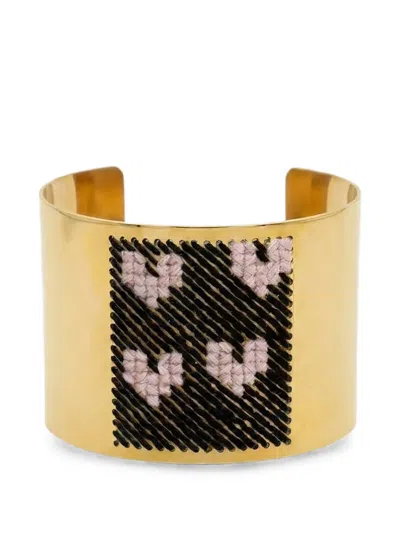L'eight Studio Heart-motif Embroidered Cuff Bracelet In Gold