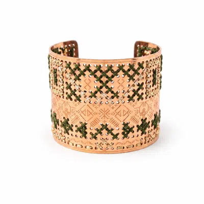 L'eight Studio Women's Gold-plated Engraved Cuff Bracelet -  Lurex Gold & Military Green In Brown