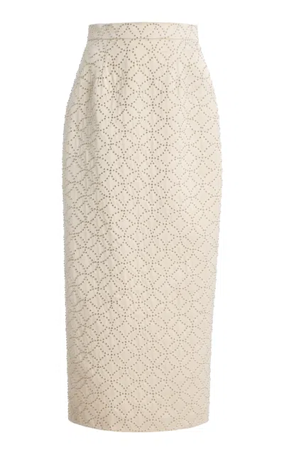 Lein Amah Cotton-blend Hand-studded Pencil Skirt In White