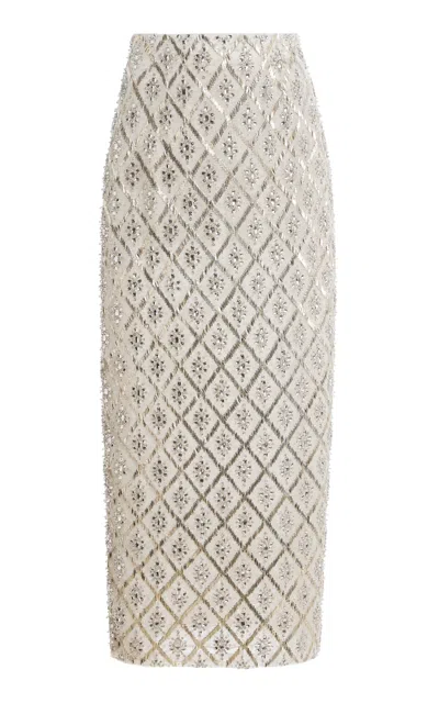 Lein Amah Embroidered Pencil Skirt In Silver