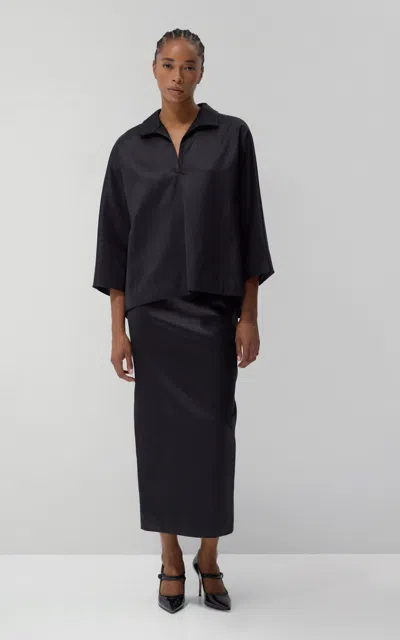 Lein Calder Cotton-blend Satin Top In Black
