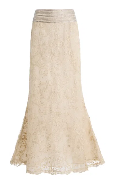 Lein Elin Cotton-blend Lace Midi Skirt In Neutral