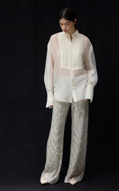 Lein Harris Silk Organza Tuxedo Shirt In White
