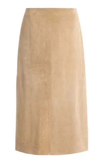 Lein Rowe Suede Pencil Skirt In Brown
