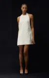 Lein Sloane Cotton-blend Hand-studded Halter Mini Dress In White