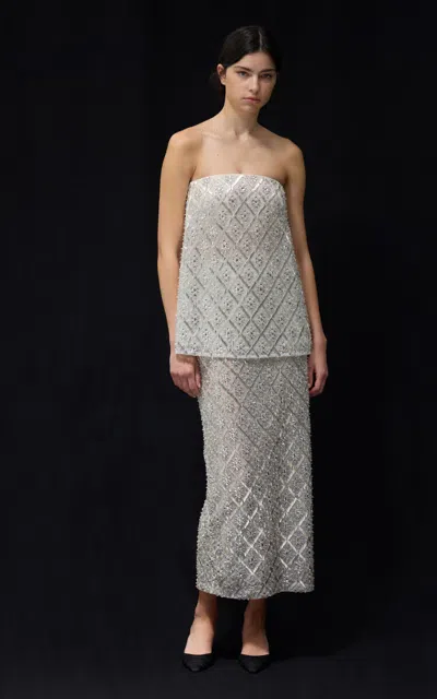 Lein Vera Embroidered Strapless Top In Silver