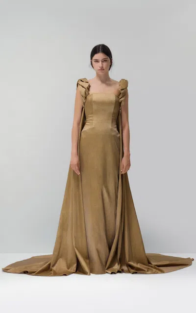 Lein Vesper Cotton-blend Watteau Gown In Brown