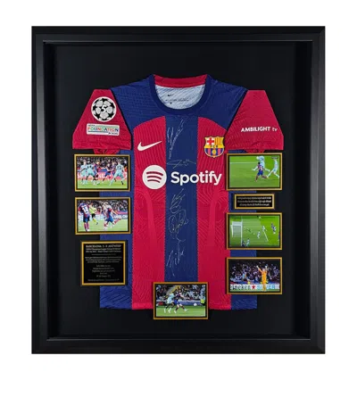 Leipzig Galleries Barcelona Vs Antwerp 2023 Squad Signed Match-issued Jersey Display In Black
