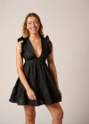 Leisure Lab Chloe Mini Linen Dress In Black