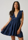 Leisure Lab Chloe Mini Linen Dress In Indigo