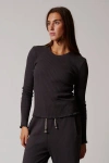 Leisure Lab Cotton Rib Long Sleeve In Charcoal