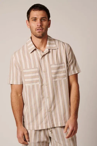 Leisure Lab Laguna Button Up In Beige Stripes