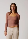 Leisure Lab Long Sleeve Rib Shirt In Brown