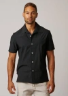 Leisure Lab Short Sleeve Cotton Button Up In Matte Black