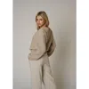 Leisure Lab Women Quilt Crewneck Sweater In Beige
