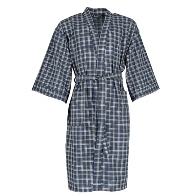 Leisureland Men's Plaid Broadcloth Robe In Blue