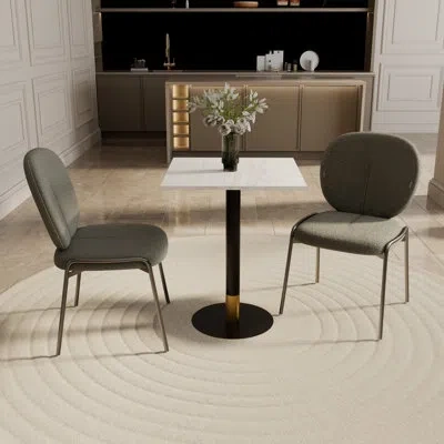 Leisuremod 24" Square Mdf Top Dining Table With Round Pedestal Stainless Steel Base And Gold Accents – Seats 2– In Light Wood Brown