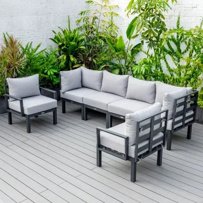 Leisuremod 6-piece Patio Sectional Aluminum With Cushions In Light Gray