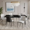 Leisuremod 7-piece Dining Set With 55" Rectangular Dining Table Sintered Stone Top And 6 Upholstered Dining Cha In Black