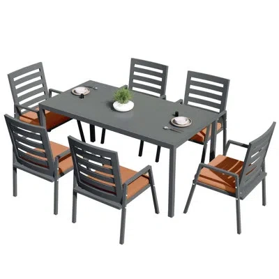 Leisuremod 7-piece Patio Dining Set 78-118" Wide Rectangular Extendable Aluminum Dining Table And 6 Dining Armc In Multi