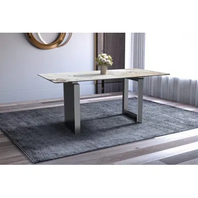 Leisuremod Astra Modern Rectangular Dining Table, Luxury Sintered Stone Or Glass Kitchen Table, Heavy Duty Stai In White,gray