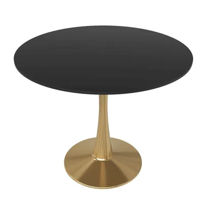 Leisuremod Bristol 35" Round Dining Table Gold Base With Black Top
