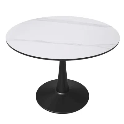 Leisuremod Bristol 40" Round Dining Table Black Base With White Sintered Stone Top