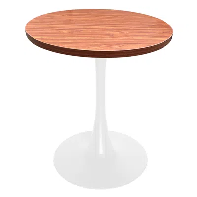 Leisuremod Bristol Dining Table, White Base With 27" Round Cognac Brown Mdf Top