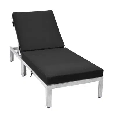 Leisuremod Chelsea Modern Outdoor White Chaise Lounge Chair With Cushions In Black,weathered Gray