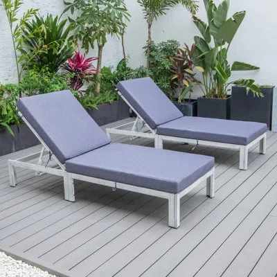 Leisuremod Chelsea Outdoor Metal Chaise Lounge , Cushion Included In Blue