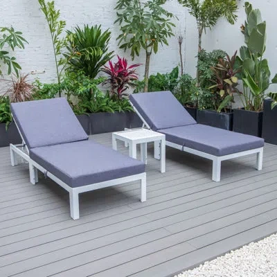 Leisuremod Chelsea Outdoor Metal Chaise Lounge With Table , Cushion Included In Blue