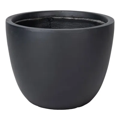 Leisuremod Dahlia Series Poly Stone Planter In Black 14.4 Dia, 10.8 High