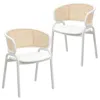 Leisuremod Dining Chair With White Powder Coated Steel Legs And Wicker Back, Set Of 2 In White